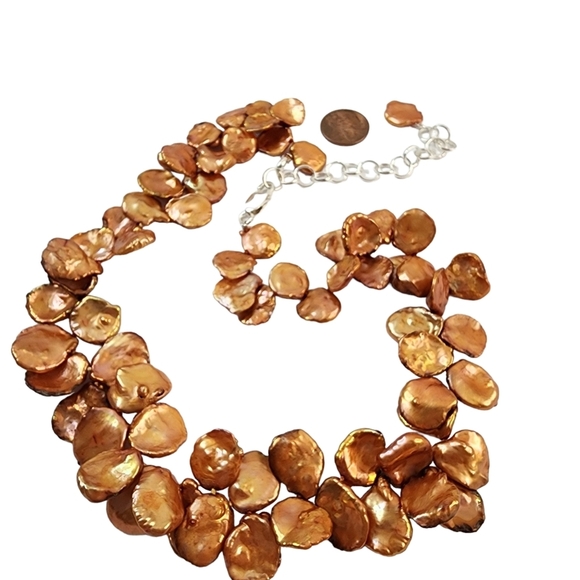 Keishi pearl necklace orange petal pearls hand knotted sterling silver clasp - Picture 1 of 14